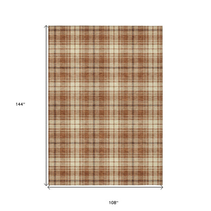 9' X 12' Brown Black And Beige Plaid Washable Indoor Outdoor Area Rug - Look Good Store