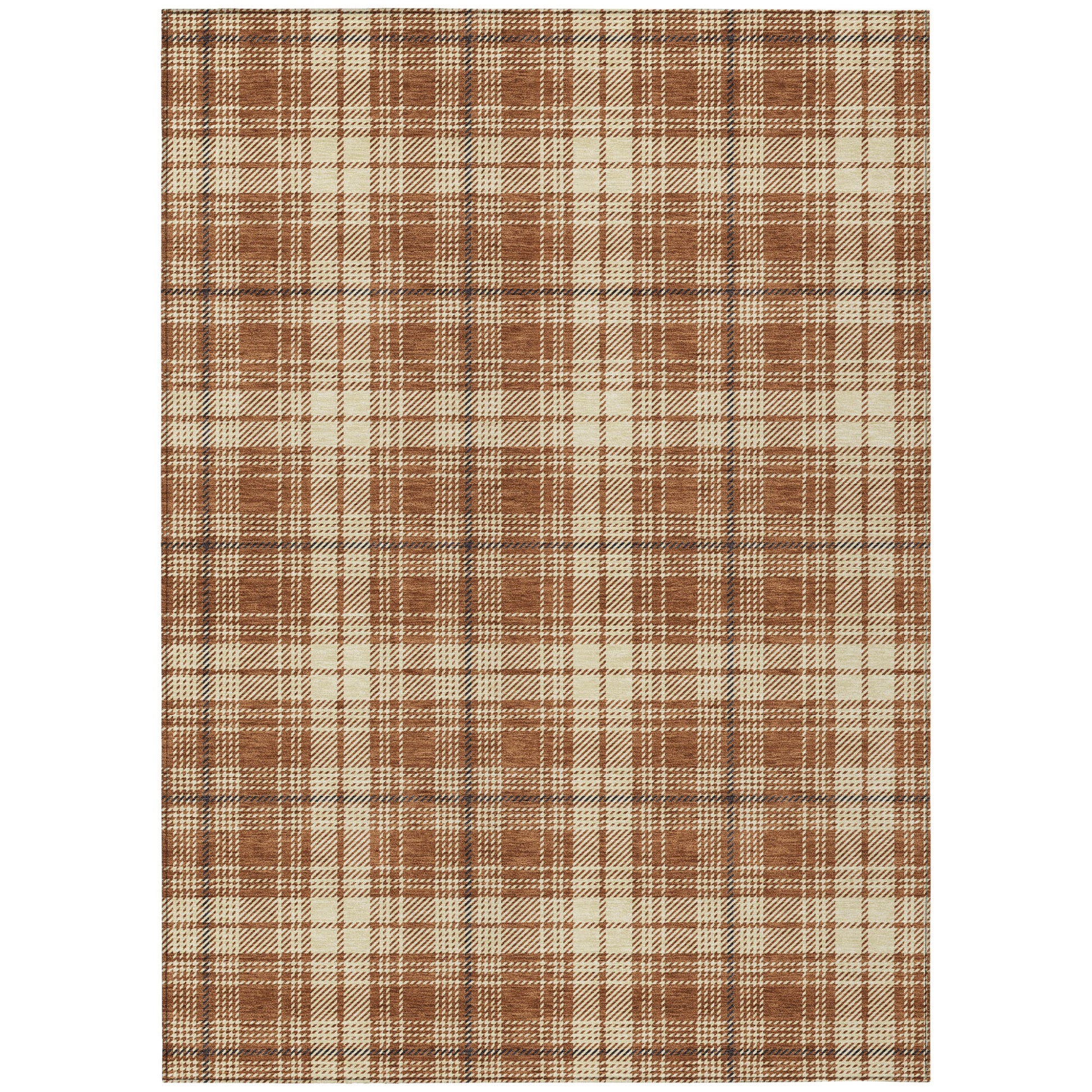 9' X 12' Brown Black And Beige Plaid Washable Indoor Outdoor Area Rug - Look Good Store