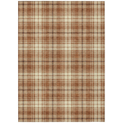 9' X 12' Brown Black And Beige Plaid Washable Indoor Outdoor Area Rug - Look Good Store
