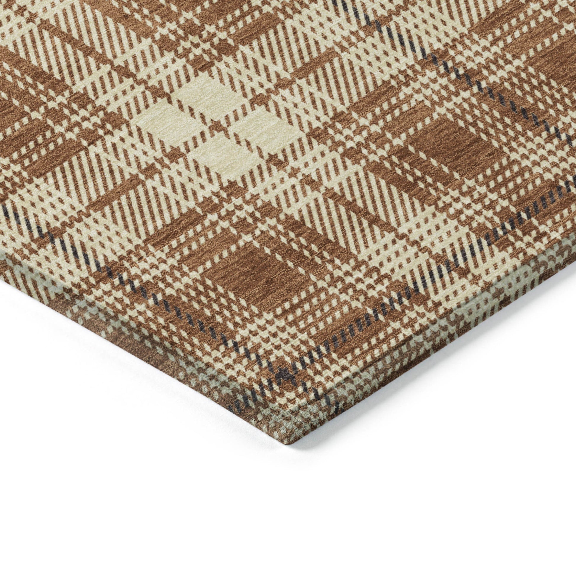 9' X 12' Brown Black And Beige Plaid Washable Indoor Outdoor Area Rug - Look Good Store