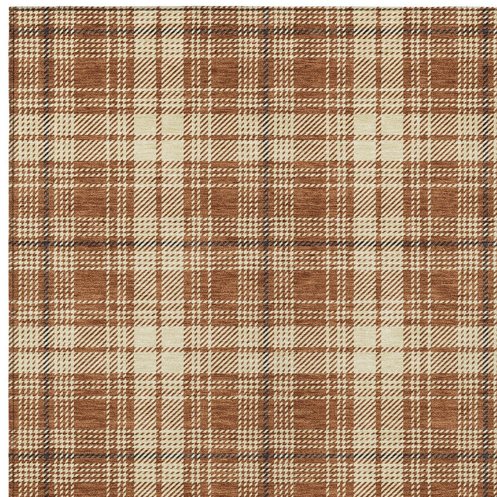 9' X 12' Brown Black And Beige Plaid Washable Indoor Outdoor Area Rug - Look Good Store