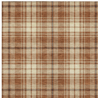 9' X 12' Brown Black And Beige Plaid Washable Indoor Outdoor Area Rug - Look Good Store