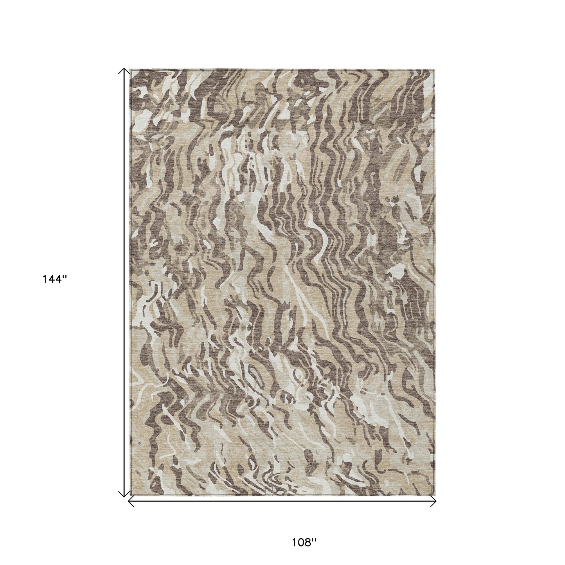 9' X 12' Beige Brown And Ivory Abstract Washable Indoor Outdoor Area Rug - Look Good Store