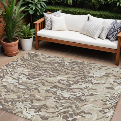 9' X 12' Beige Brown And Ivory Abstract Washable Indoor Outdoor Area Rug - Look Good Store