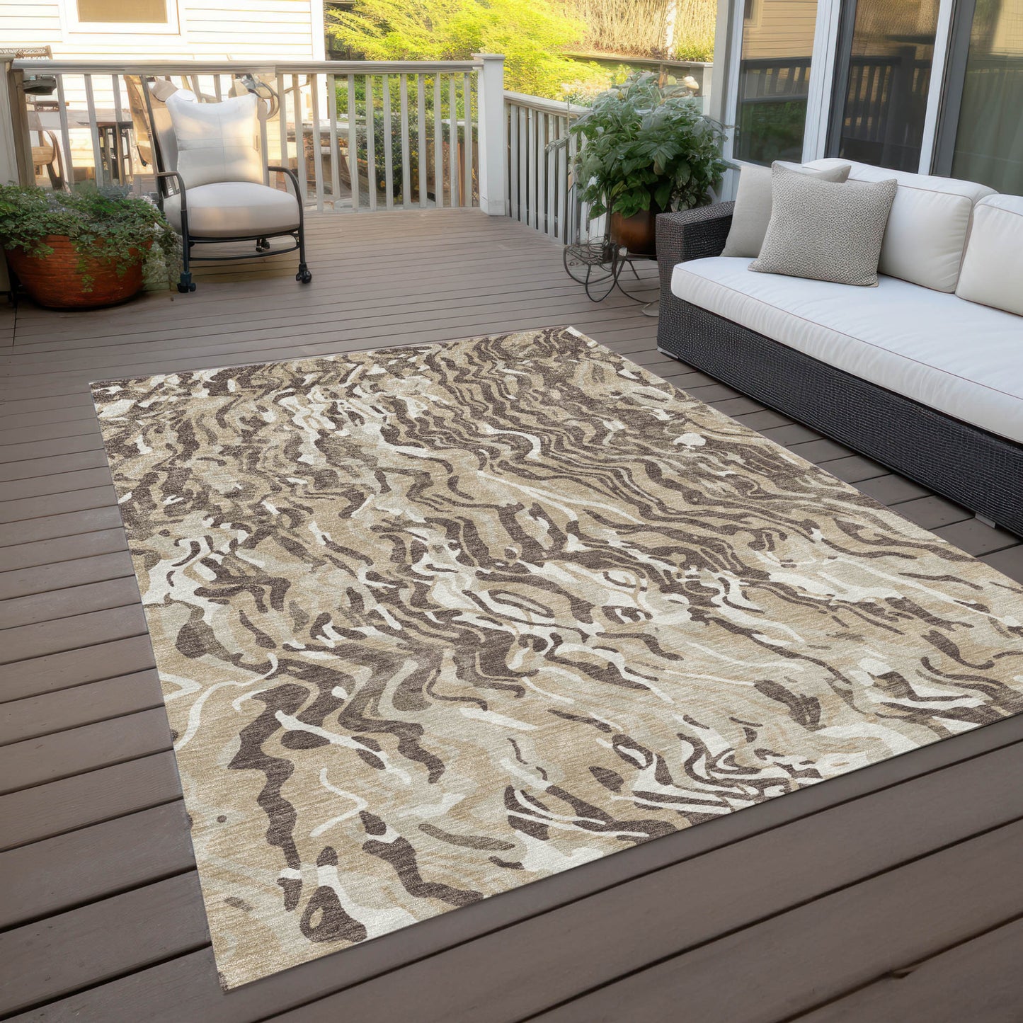 9' X 12' Beige Brown And Ivory Abstract Washable Indoor Outdoor Area Rug - Look Good Store