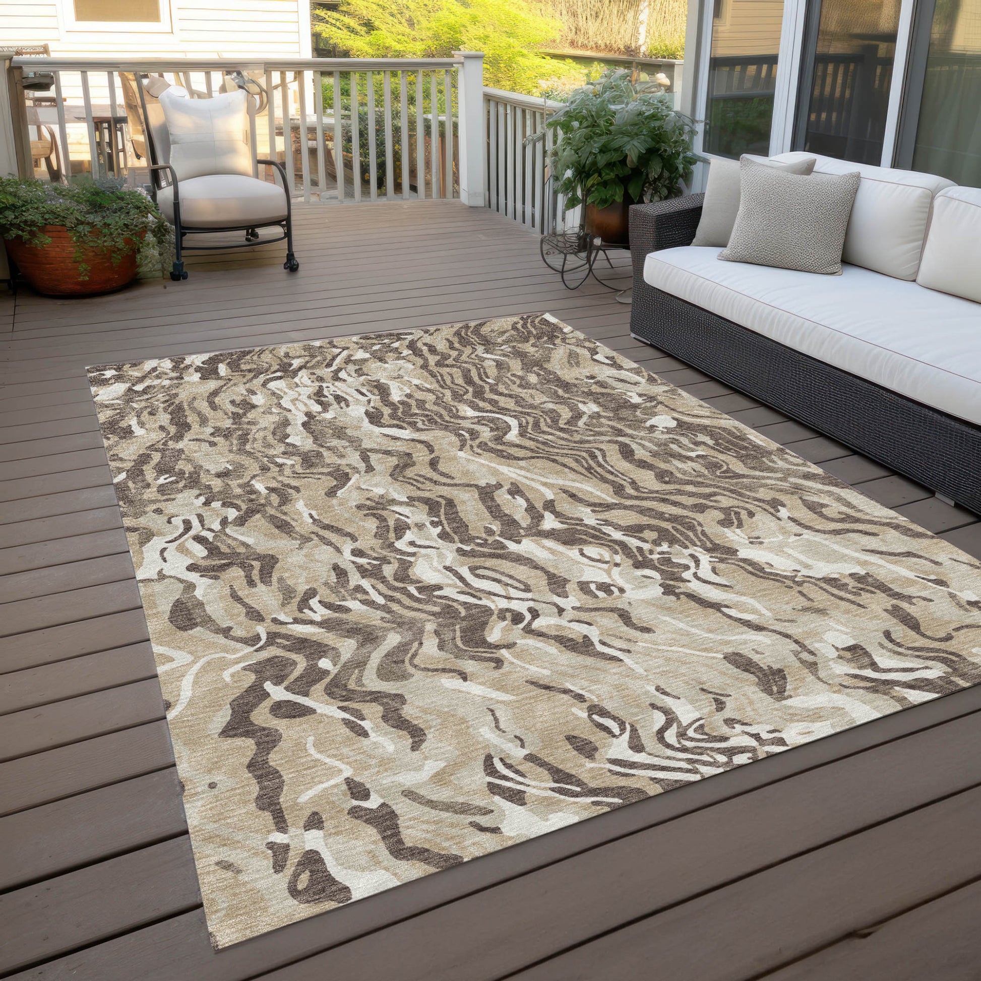9' X 12' Beige Brown And Ivory Abstract Washable Indoor Outdoor Area Rug - Look Good Store