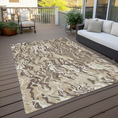 9' X 12' Beige Brown And Ivory Abstract Washable Indoor Outdoor Area Rug - Look Good Store