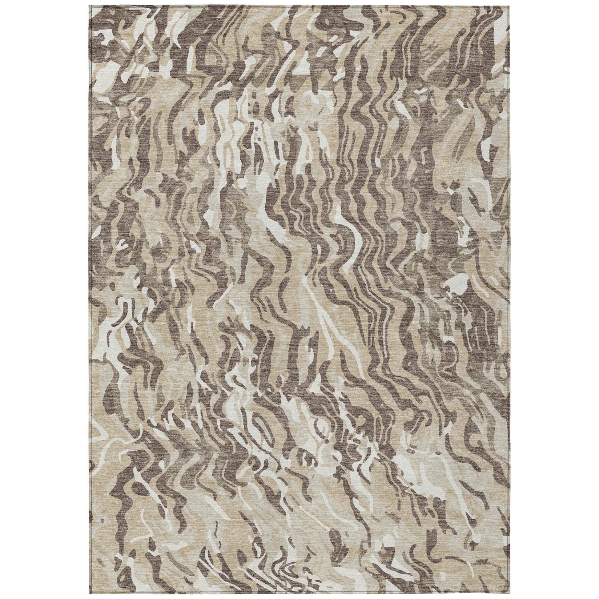 9' X 12' Beige Brown And Ivory Abstract Washable Indoor Outdoor Area Rug - Look Good Store