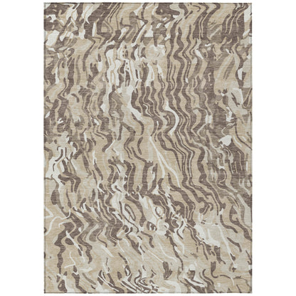9' X 12' Beige Brown And Ivory Abstract Washable Indoor Outdoor Area Rug - Look Good Store