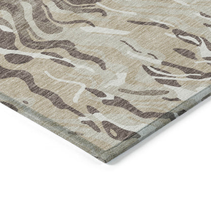 9' X 12' Beige Brown And Ivory Abstract Washable Indoor Outdoor Area Rug - Look Good Store