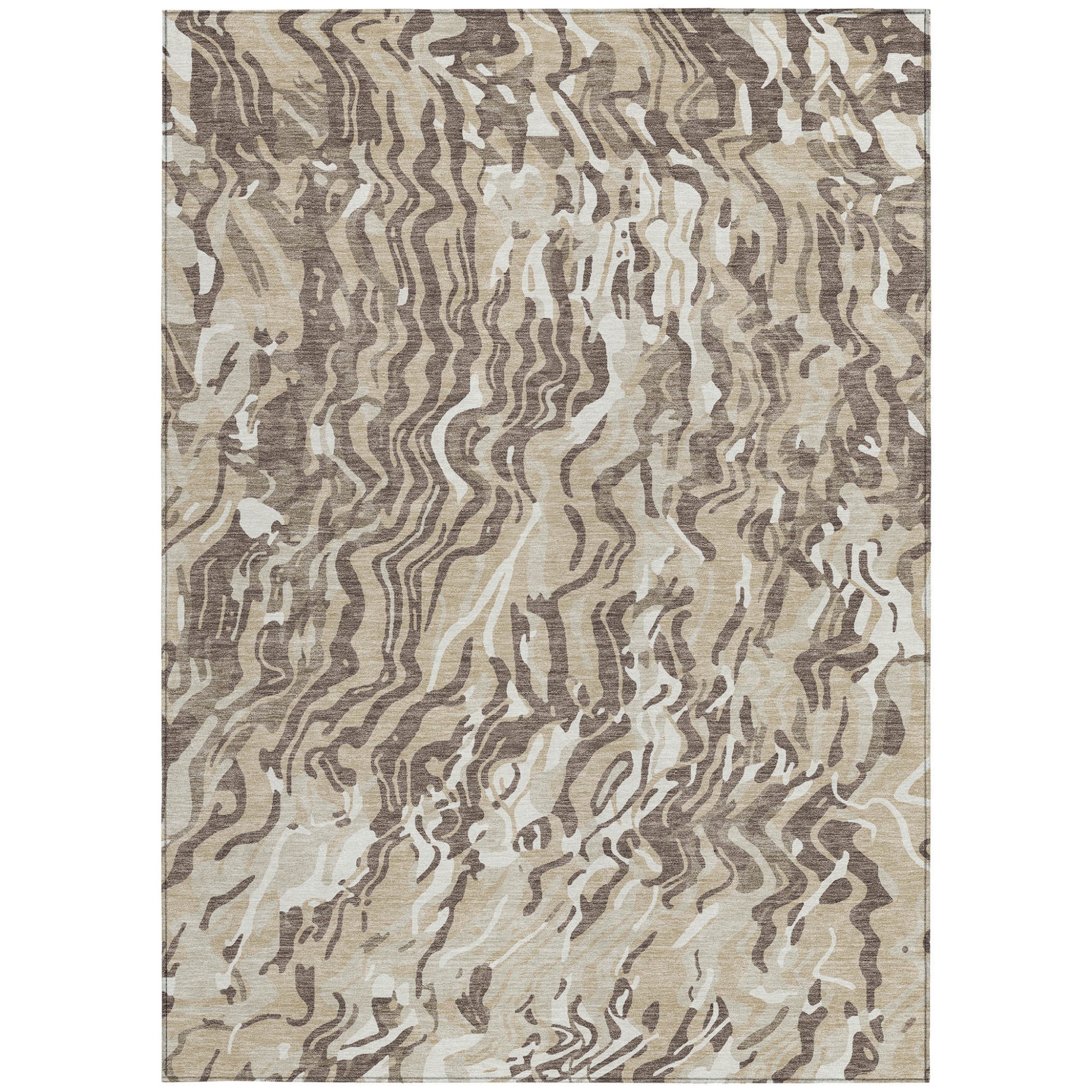 9' X 12' Beige Brown And Ivory Abstract Washable Indoor Outdoor Area Rug - Look Good Store