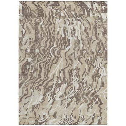 9' X 12' Beige Brown And Ivory Abstract Washable Indoor Outdoor Area Rug - Look Good Store