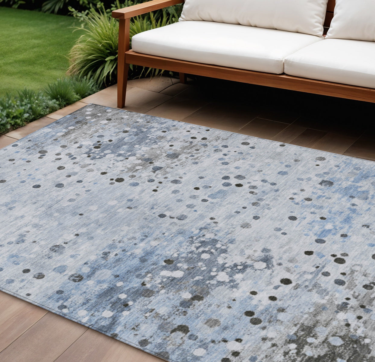8' X 10' Sky Blue And Gray Abstract Washable Indoor Outdoor Area Rug - Look Good Store