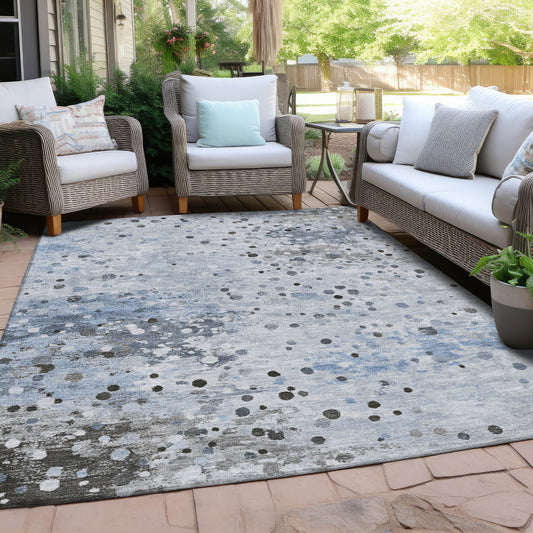 8' X 10' Sky Blue And Gray Abstract Washable Indoor Outdoor Area Rug - Look Good Store