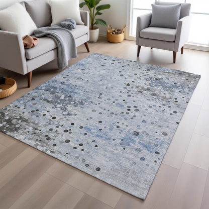 8' X 10' Sky Blue And Gray Abstract Washable Indoor Outdoor Area Rug - Look Good Store
