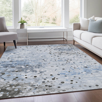 8' X 10' Sky Blue And Gray Abstract Washable Indoor Outdoor Area Rug - Look Good Store