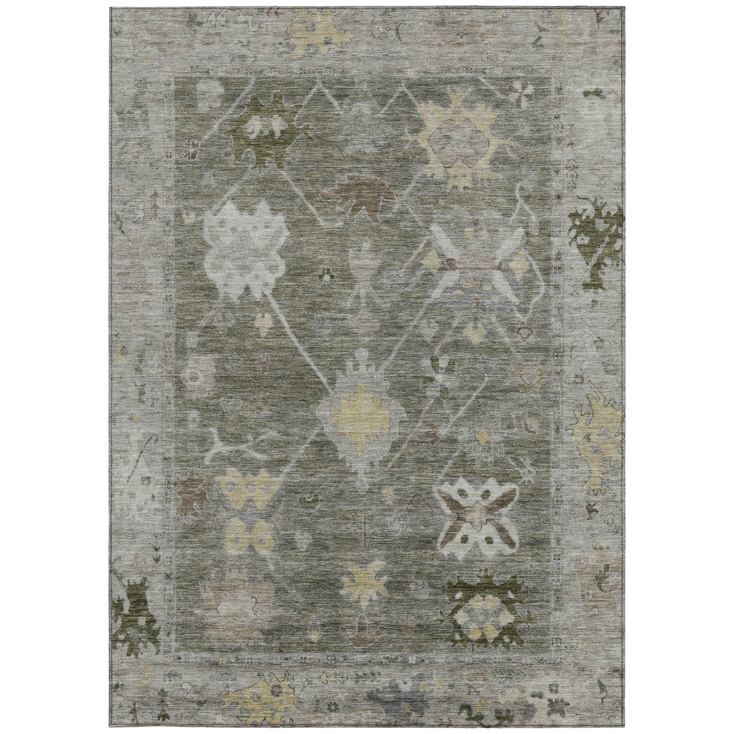 10' X 14' Pewter And Gold Tribal Washable Indoor Outdoor Area Rug - Look Good Store