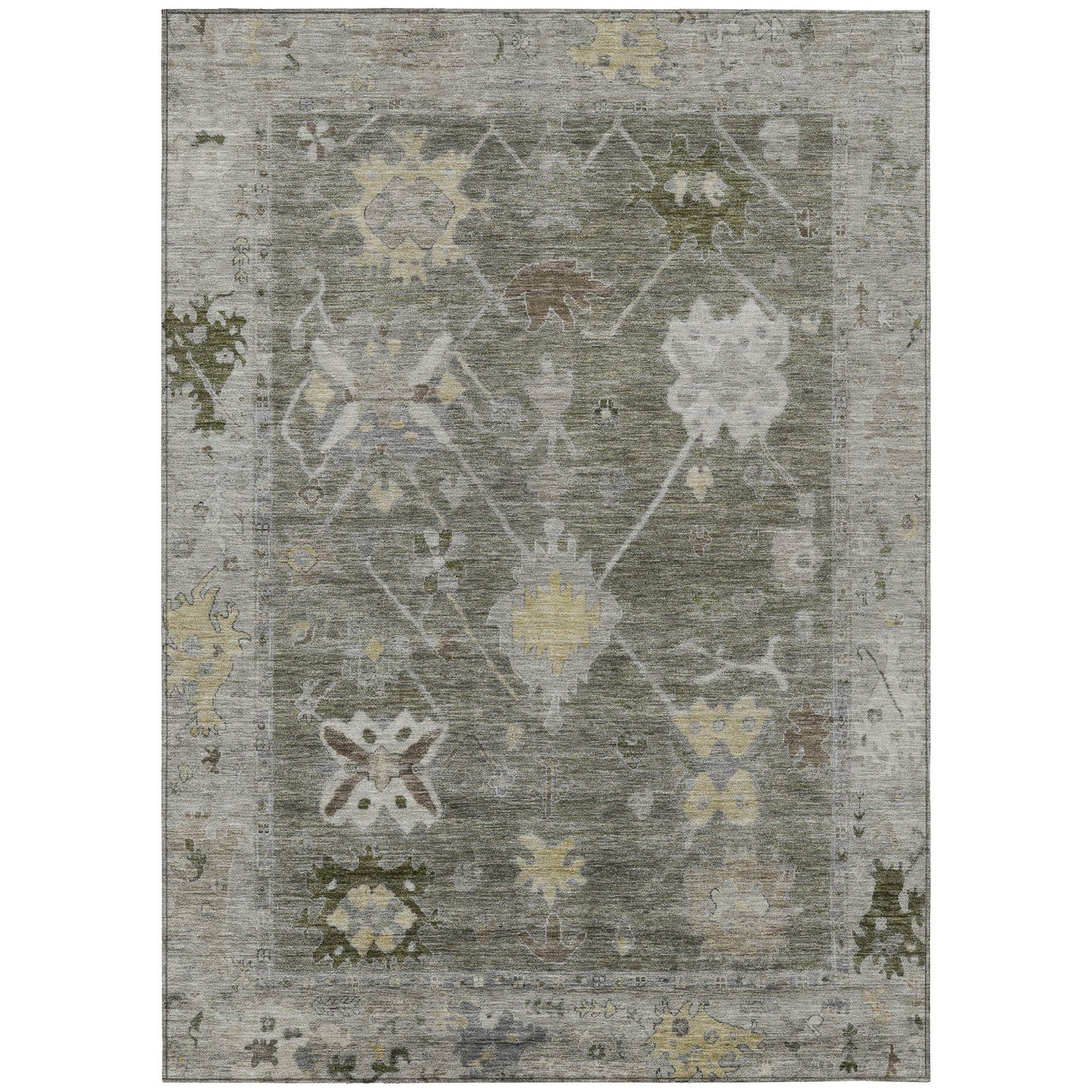10' X 14' Pewter And Gold Tribal Washable Indoor Outdoor Area Rug - Look Good Store
