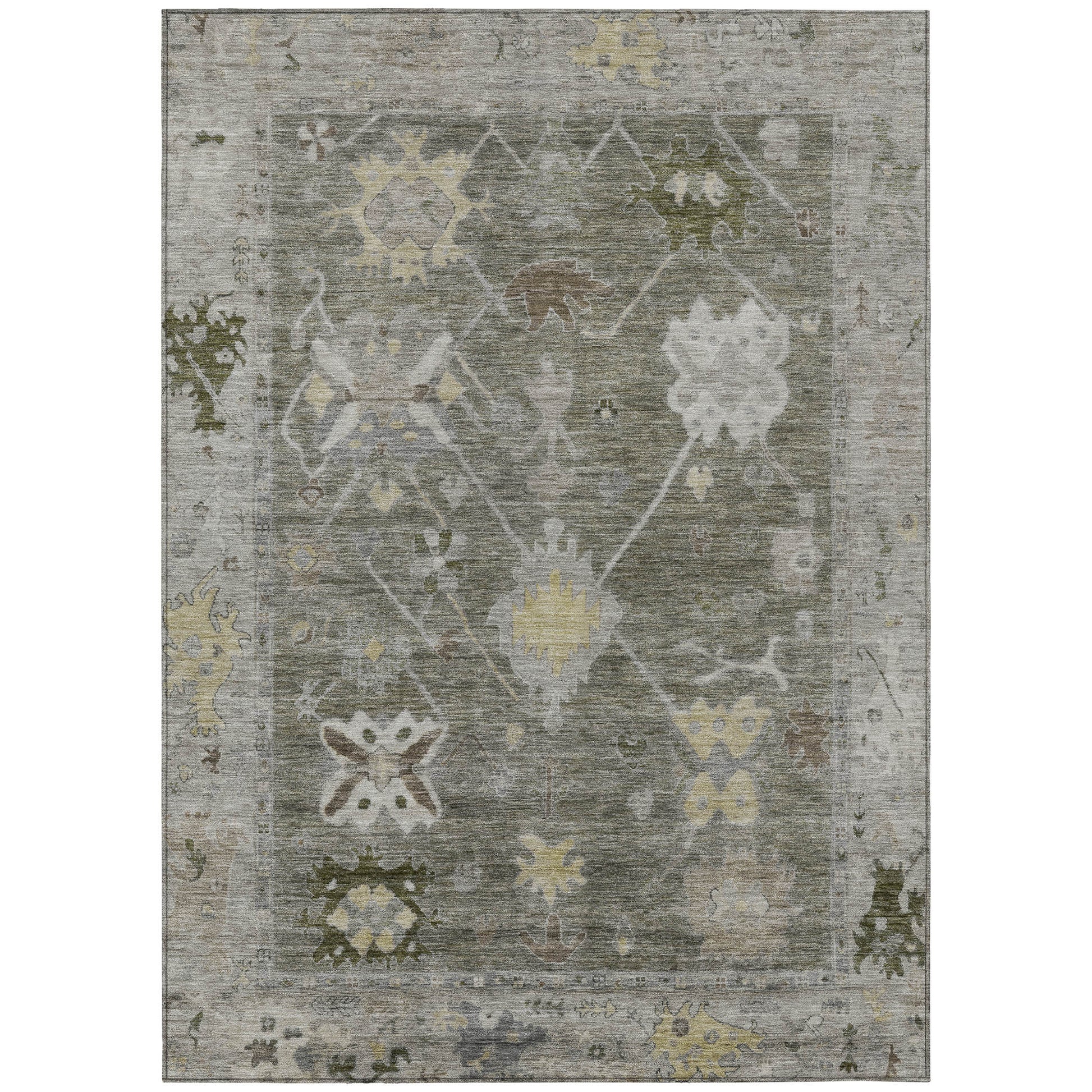 10' X 14' Pewter And Gold Tribal Washable Indoor Outdoor Area Rug - Look Good Store