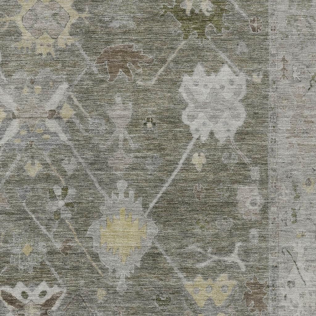 10' X 14' Pewter And Gold Tribal Washable Indoor Outdoor Area Rug - Look Good Store