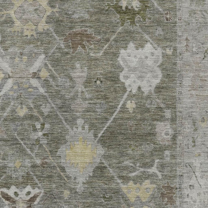 10' X 14' Pewter And Gold Tribal Washable Indoor Outdoor Area Rug - Look Good Store