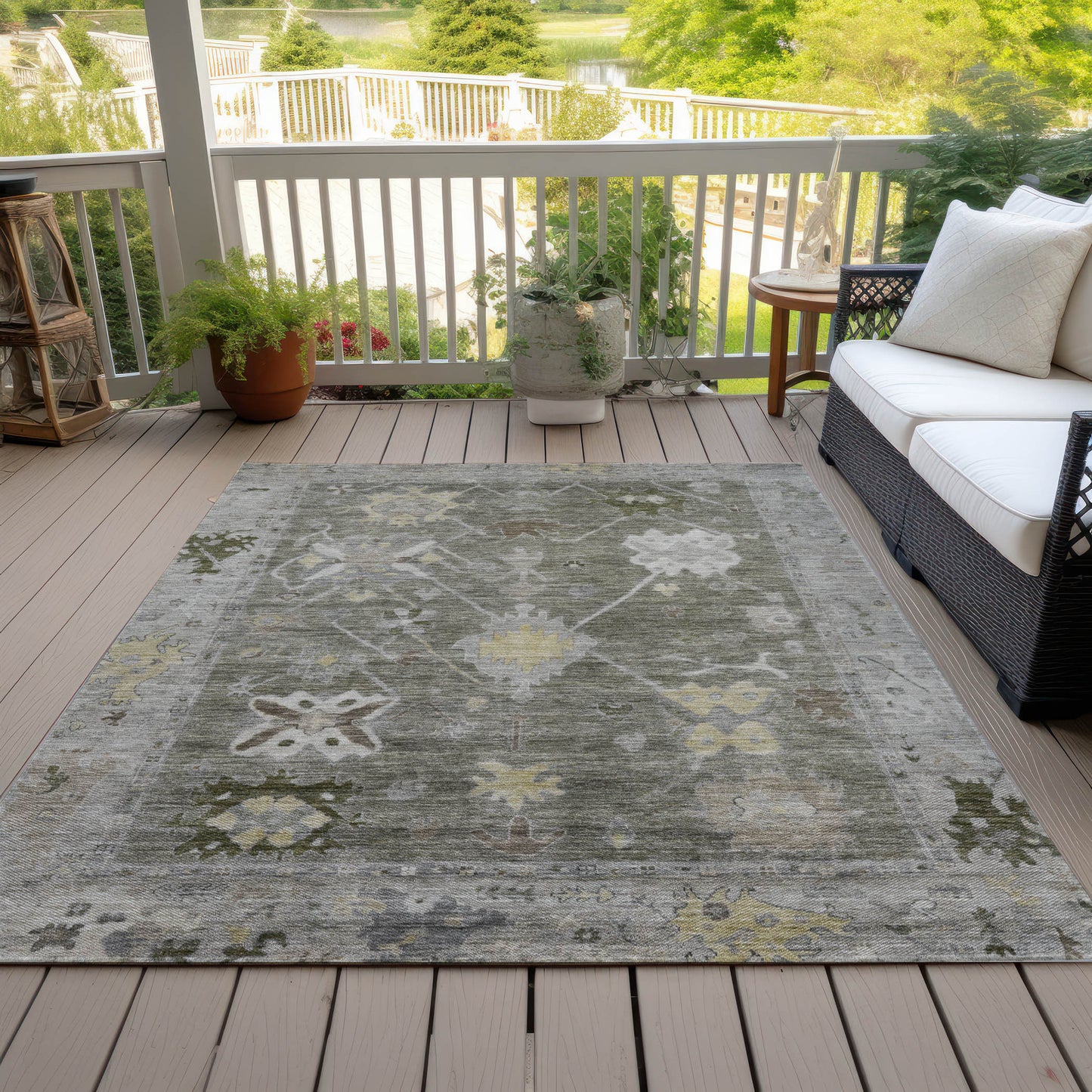 10' X 14' Pewter And Gold Tribal Washable Indoor Outdoor Area Rug - Look Good Store