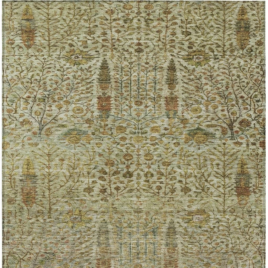 3' X 5' Wheat And Fern Green Floral Washable Indoor Outdoor Area Rug - Look Good Store