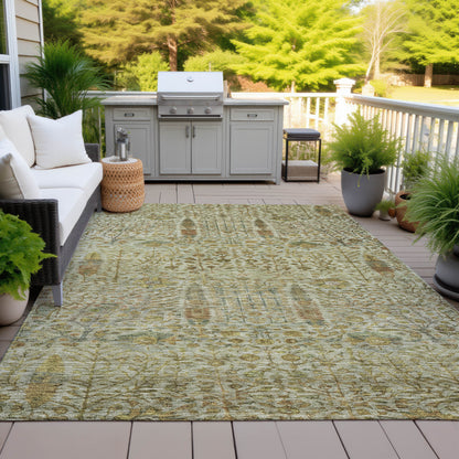 3' X 5' Wheat And Fern Green Floral Washable Indoor Outdoor Area Rug - Look Good Store