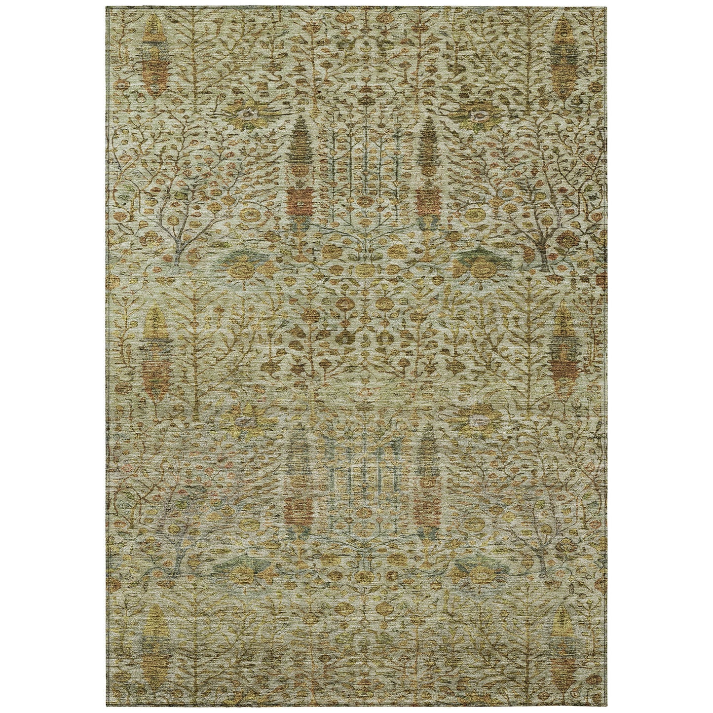 3' X 5' Wheat And Fern Green Floral Washable Indoor Outdoor Area Rug - Look Good Store