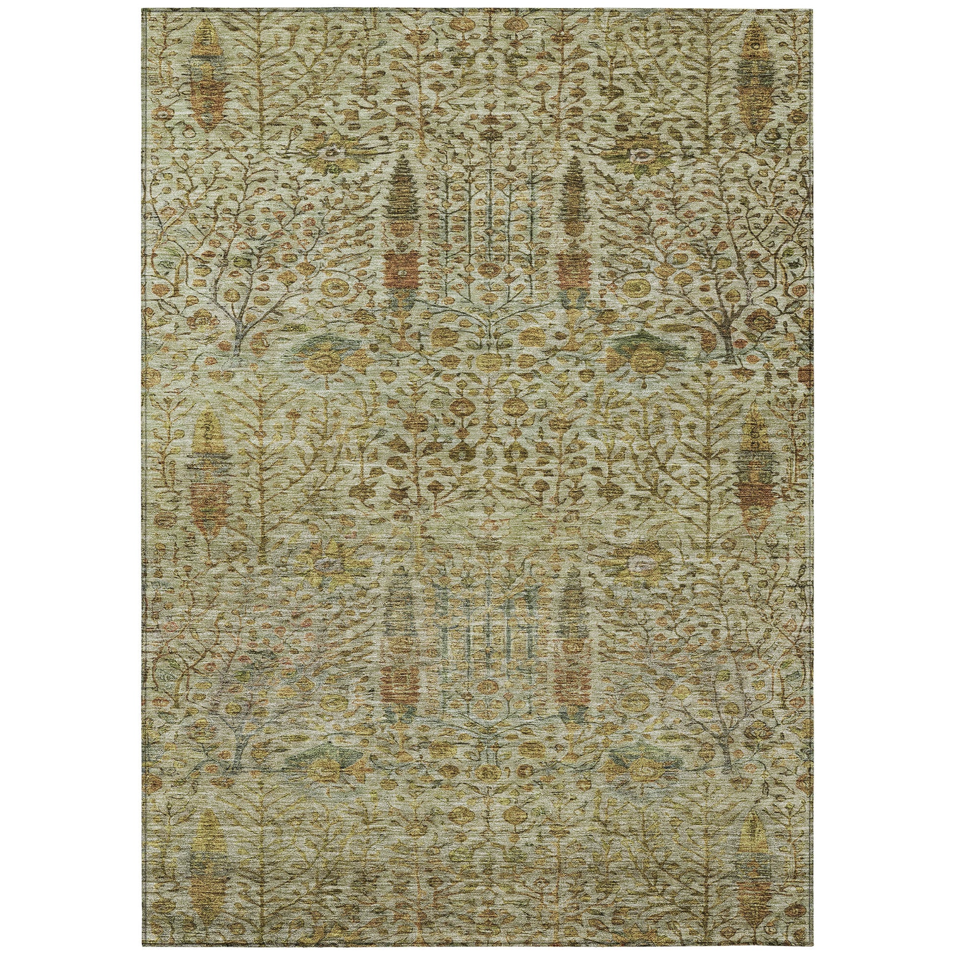 3' X 5' Wheat And Fern Green Floral Washable Indoor Outdoor Area Rug - Look Good Store