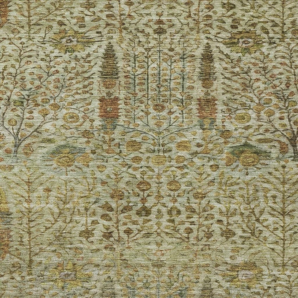 3' X 5' Wheat And Fern Green Floral Washable Indoor Outdoor Area Rug - Look Good Store