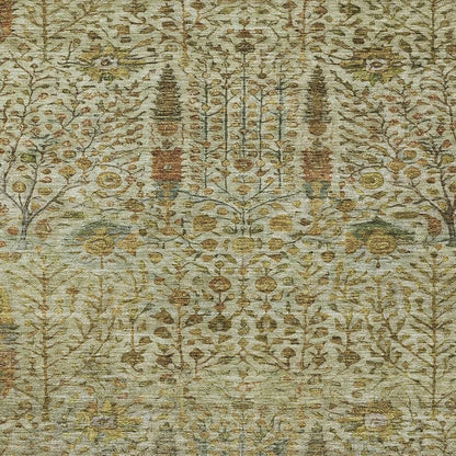 3' X 5' Wheat And Fern Green Floral Washable Indoor Outdoor Area Rug - Look Good Store