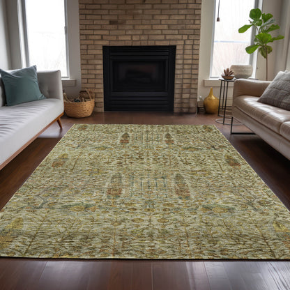 3' X 5' Wheat And Fern Green Floral Washable Indoor Outdoor Area Rug - Look Good Store