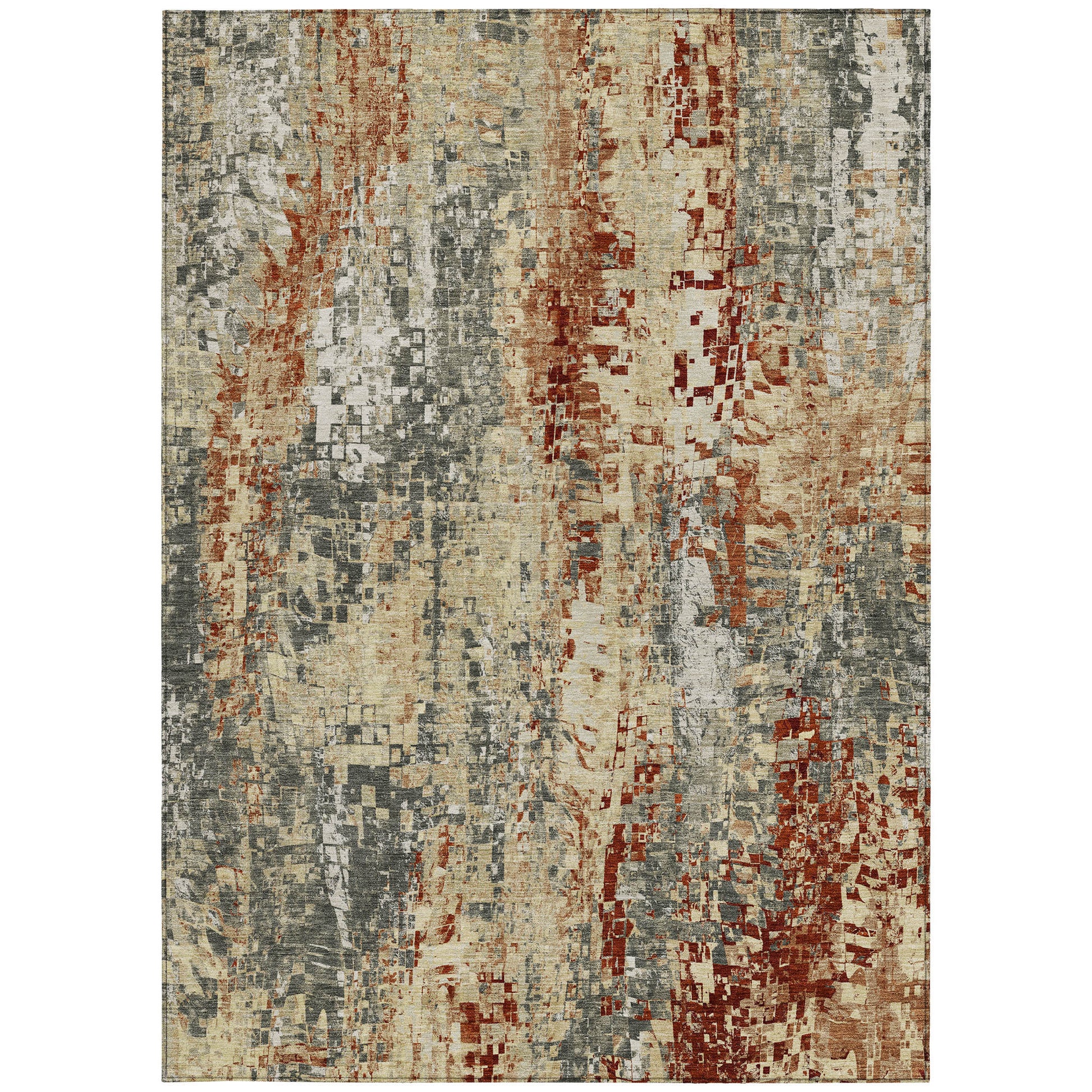 9' X 12' Pewter Rust And Gray Abstract Washable Indoor Outdoor Area Rug - Look Good Store