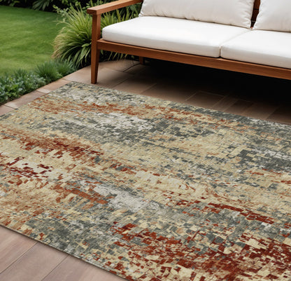 9' X 12' Pewter Rust And Gray Abstract Washable Indoor Outdoor Area Rug - Look Good Store