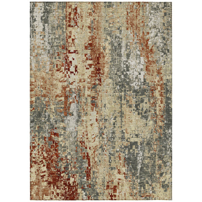 9' X 12' Pewter Rust And Gray Abstract Washable Indoor Outdoor Area Rug - Look Good Store