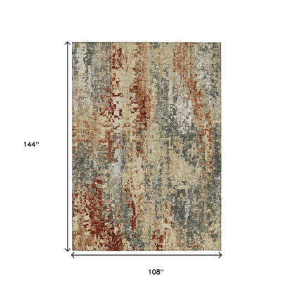 9' X 12' Pewter Rust And Gray Abstract Washable Indoor Outdoor Area Rug - Look Good Store