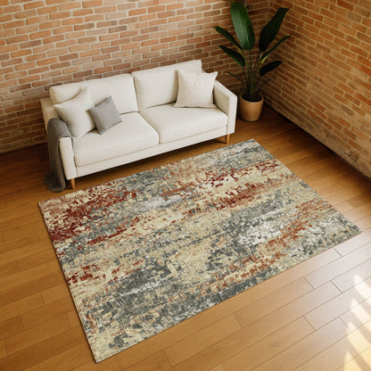 9' X 12' Pewter Rust And Gray Abstract Washable Indoor Outdoor Area Rug - Look Good Store