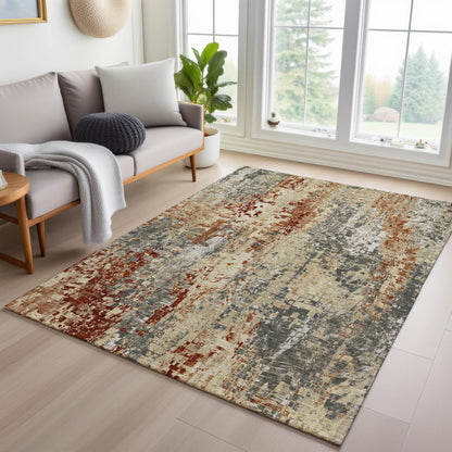 9' X 12' Pewter Rust And Gray Abstract Washable Indoor Outdoor Area Rug - Look Good Store