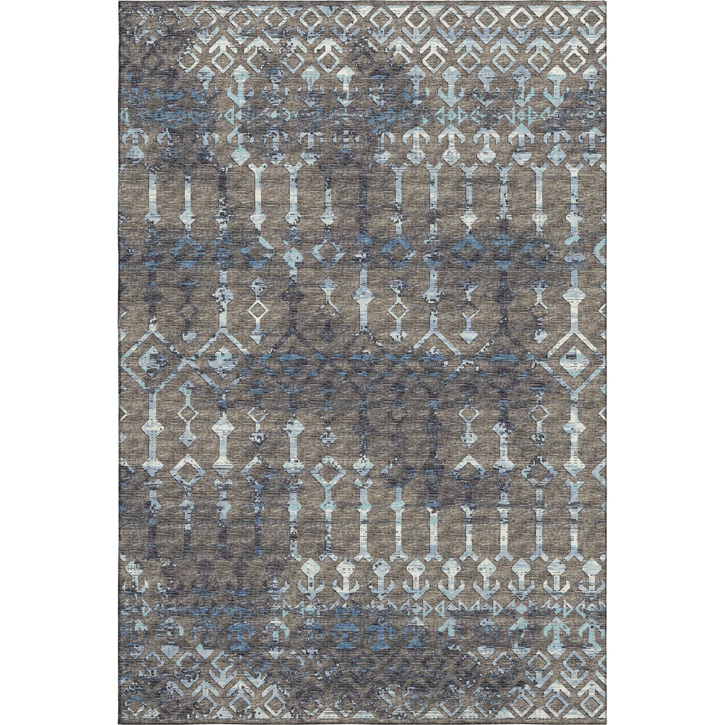5' X 8' Burnished Brown And Blue Tribal Washable Area Rug With UV Protection - Look Good Store