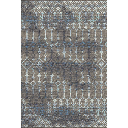 5' X 8' Burnished Brown And Blue Tribal Washable Area Rug With UV Protection - Look Good Store