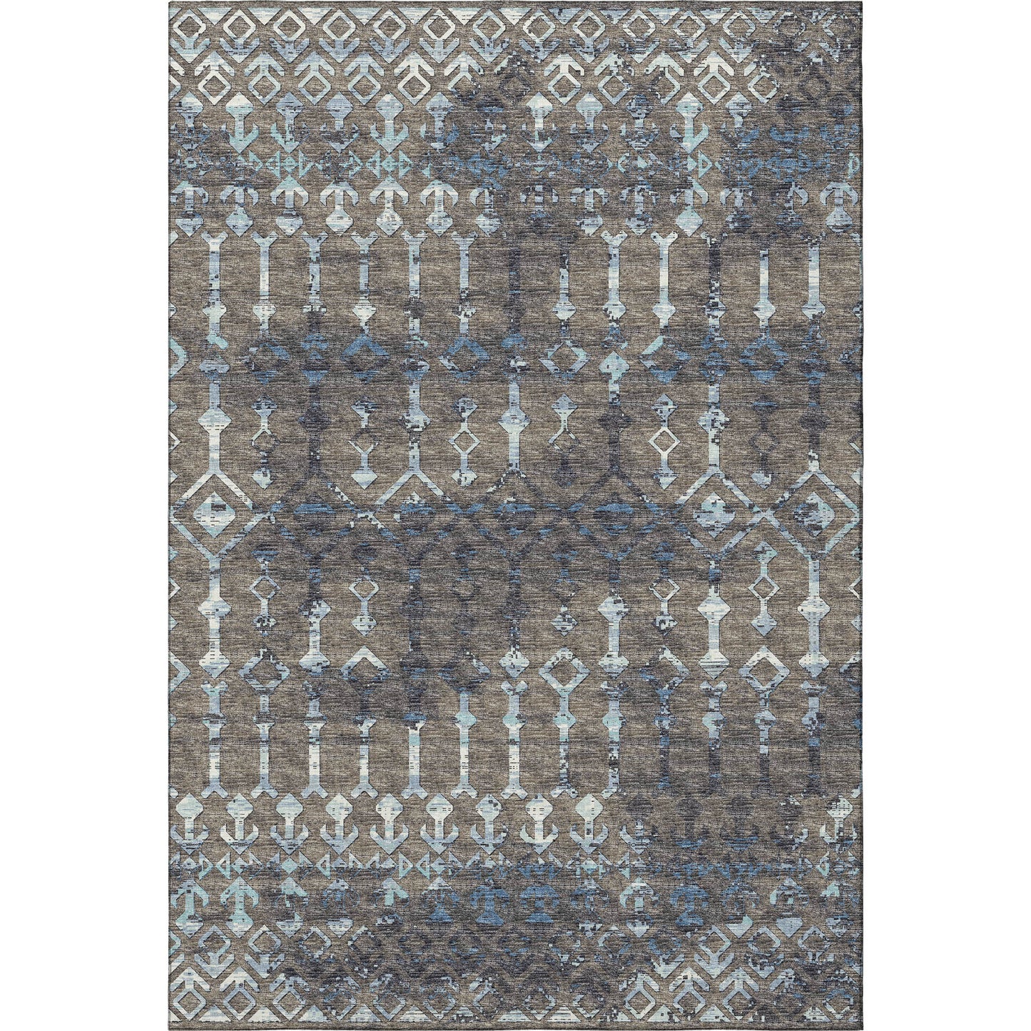 5' X 8' Burnished Brown And Blue Tribal Washable Area Rug With UV Protection - Look Good Store