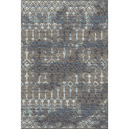 5' X 8' Burnished Brown And Blue Tribal Washable Area Rug With UV Protection - Look Good Store