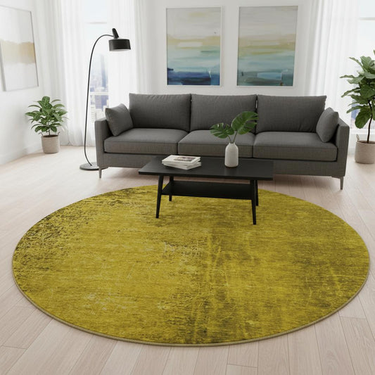 8' Gold And Gray Abstract Washable Round Rug With UV Protection - Look Good Store