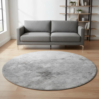 8' Silver And Gray Abstract Washable Round Rug With UV Protection - Look Good Store