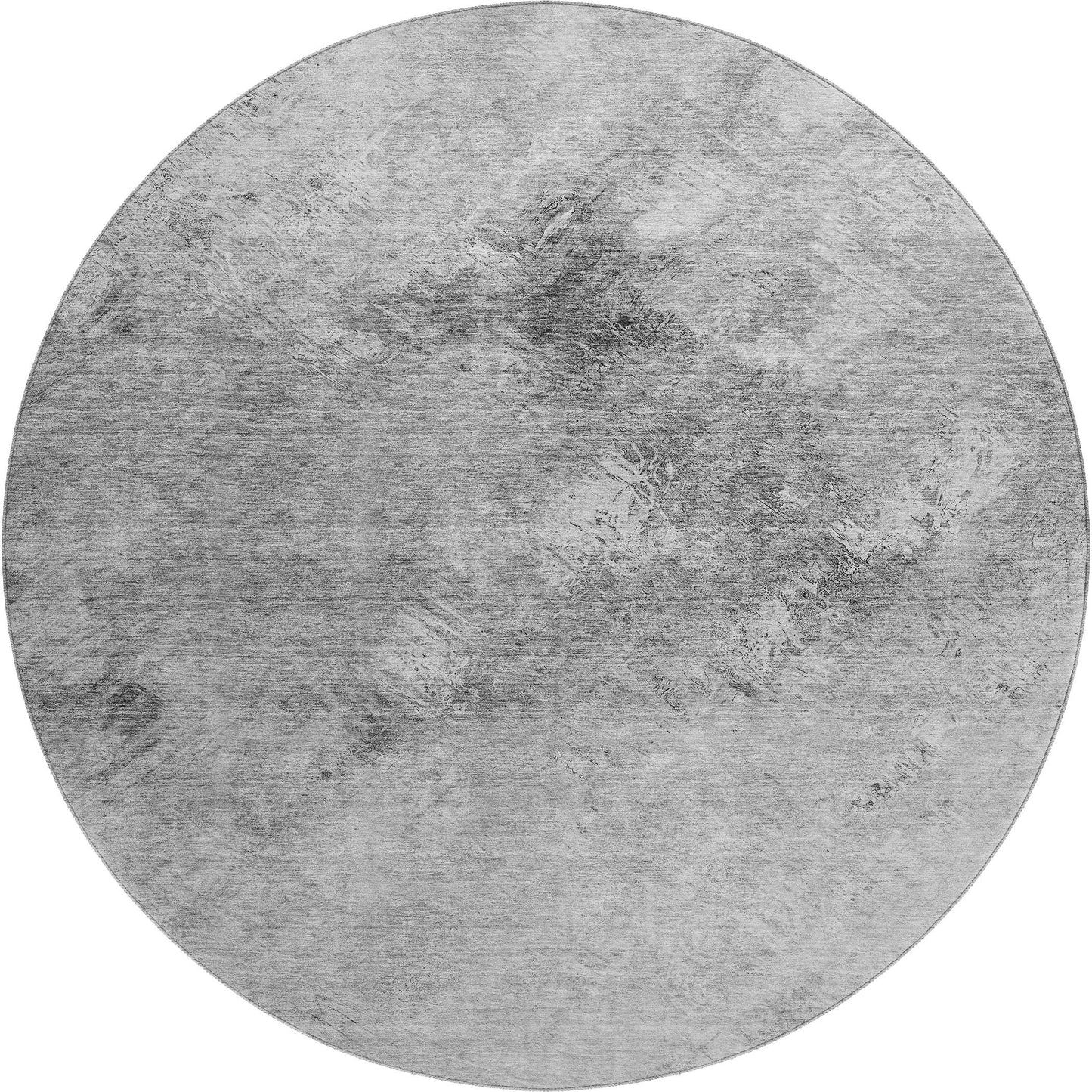 8' Silver And Gray Abstract Washable Round Rug With UV Protection - Look Good Store