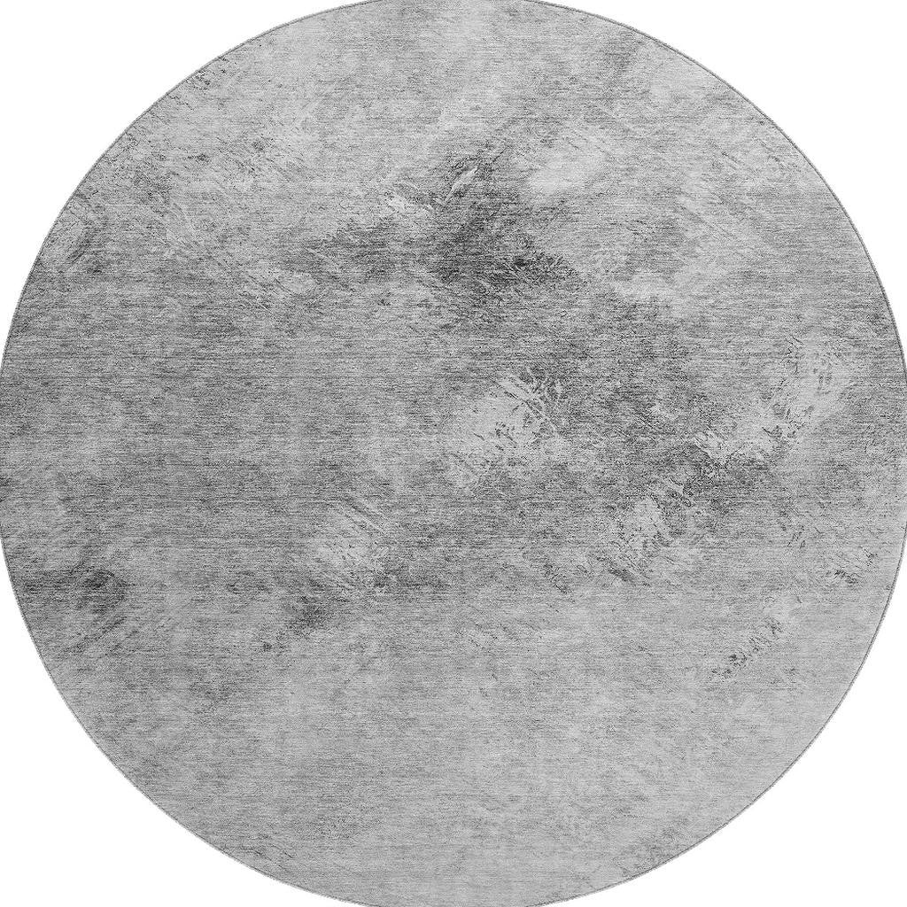 8' Silver And Gray Abstract Washable Round Rug With UV Protection - Look Good Store