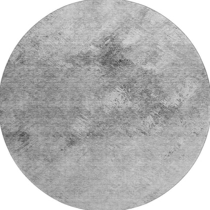 8' Silver And Gray Abstract Washable Round Rug With UV Protection - Look Good Store