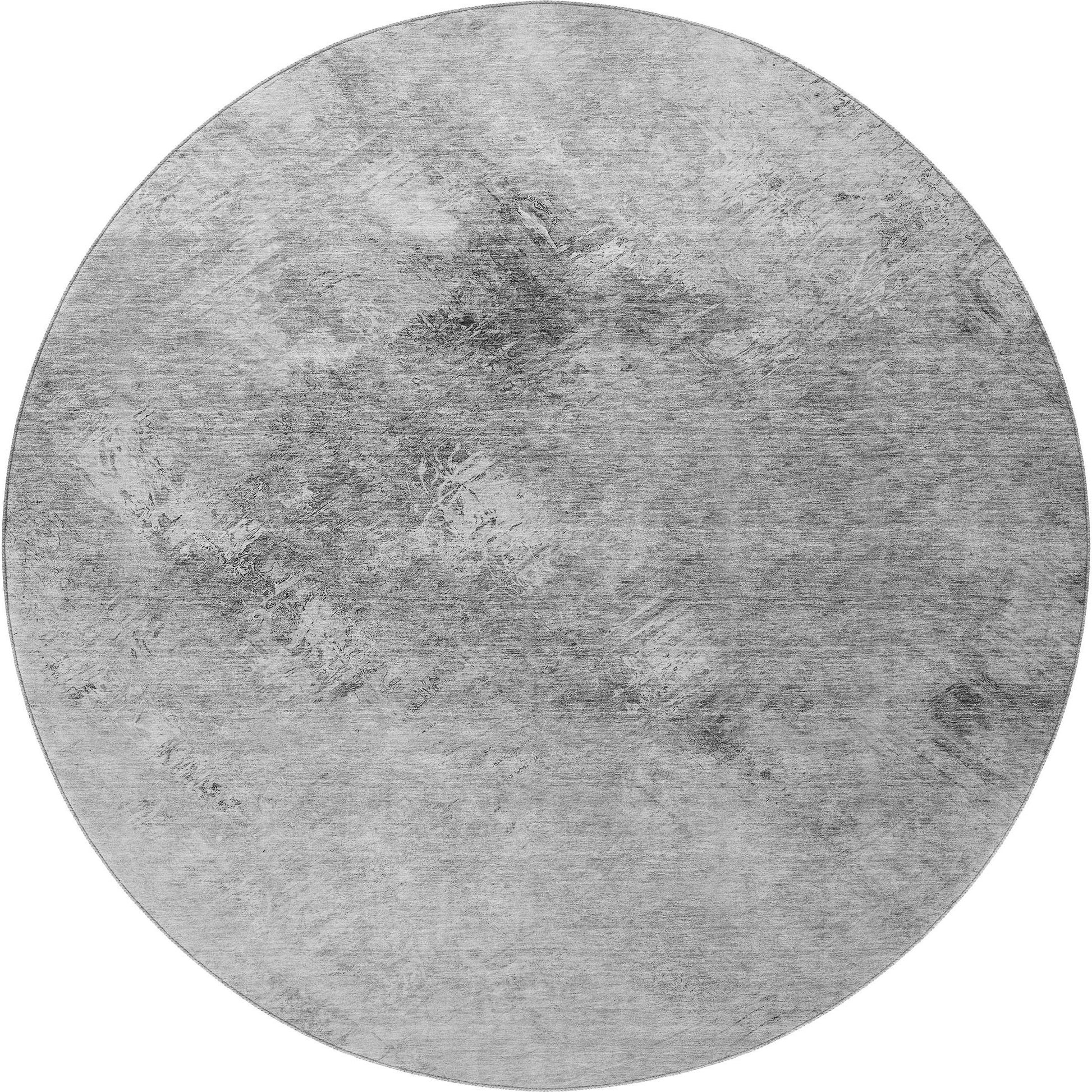 8' Silver And Gray Abstract Washable Round Rug With UV Protection - Look Good Store