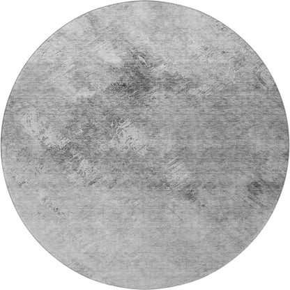 8' Silver And Gray Abstract Washable Round Rug With UV Protection - Look Good Store
